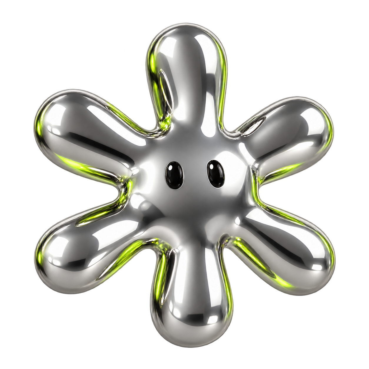 A floating chrome character with curious eyes